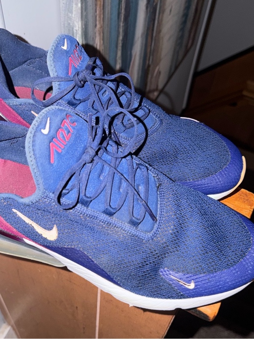 Nike Women's Navy Blue and Burgundy Air Max 270 Sneakers